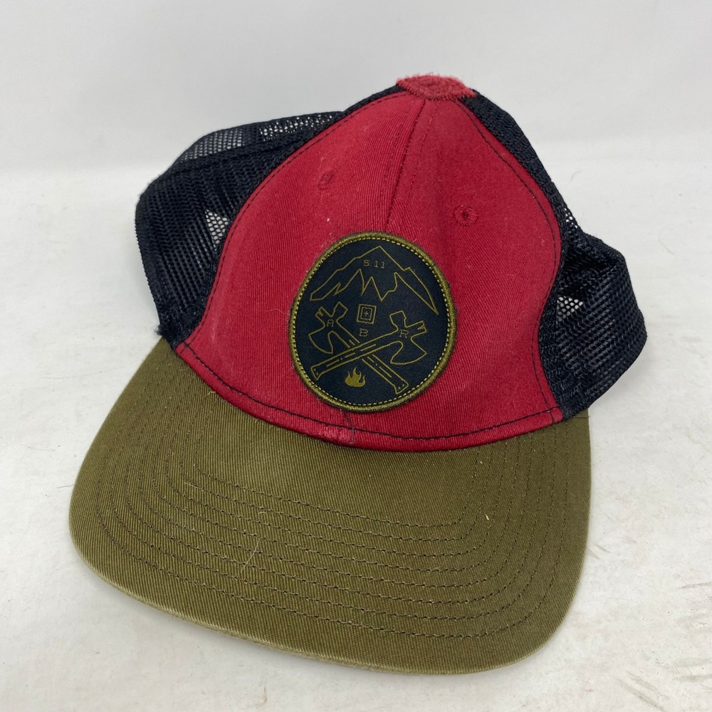 5.11 Tactical Trucker Hat Mens Red Green Black Mesh Snapback Mountain‎ Axe Patch